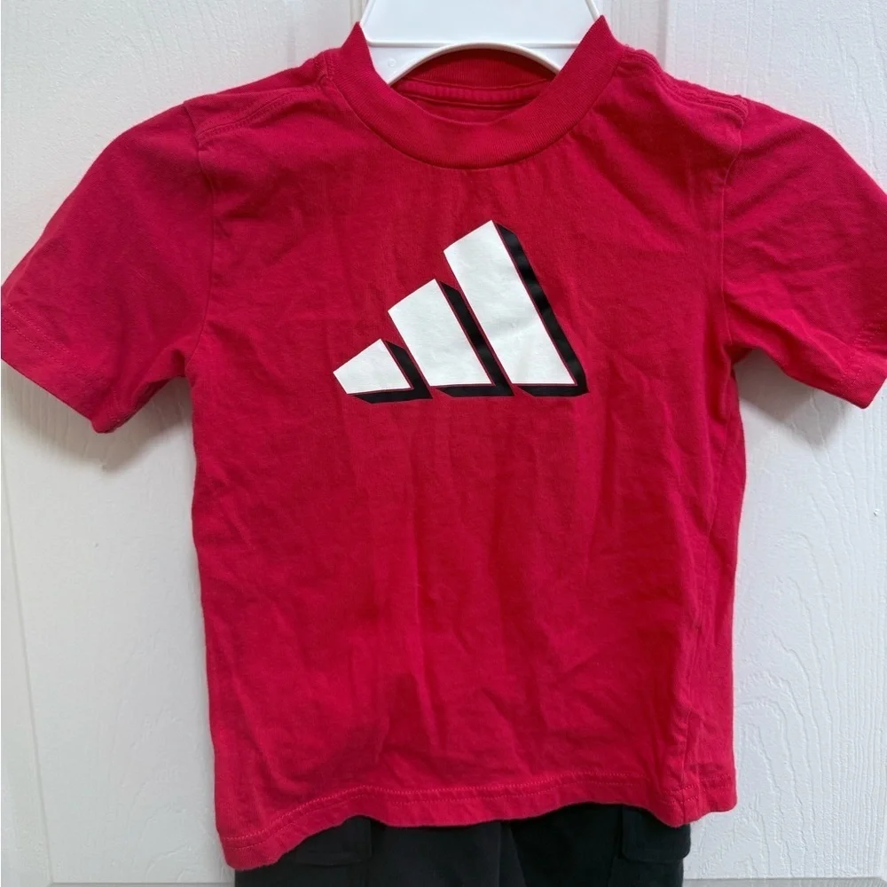 Adidas Bold Red Tee and Black Shorts Set, Size 4T